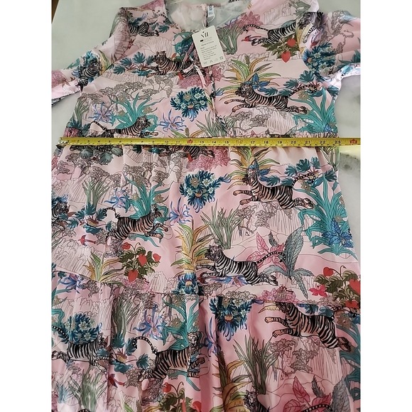 Summery Pink Asian Tiger Floral Tiered Maxi Mumu 3/4 Flutter Slvs Feminine 2XL - Picture 9 of 14